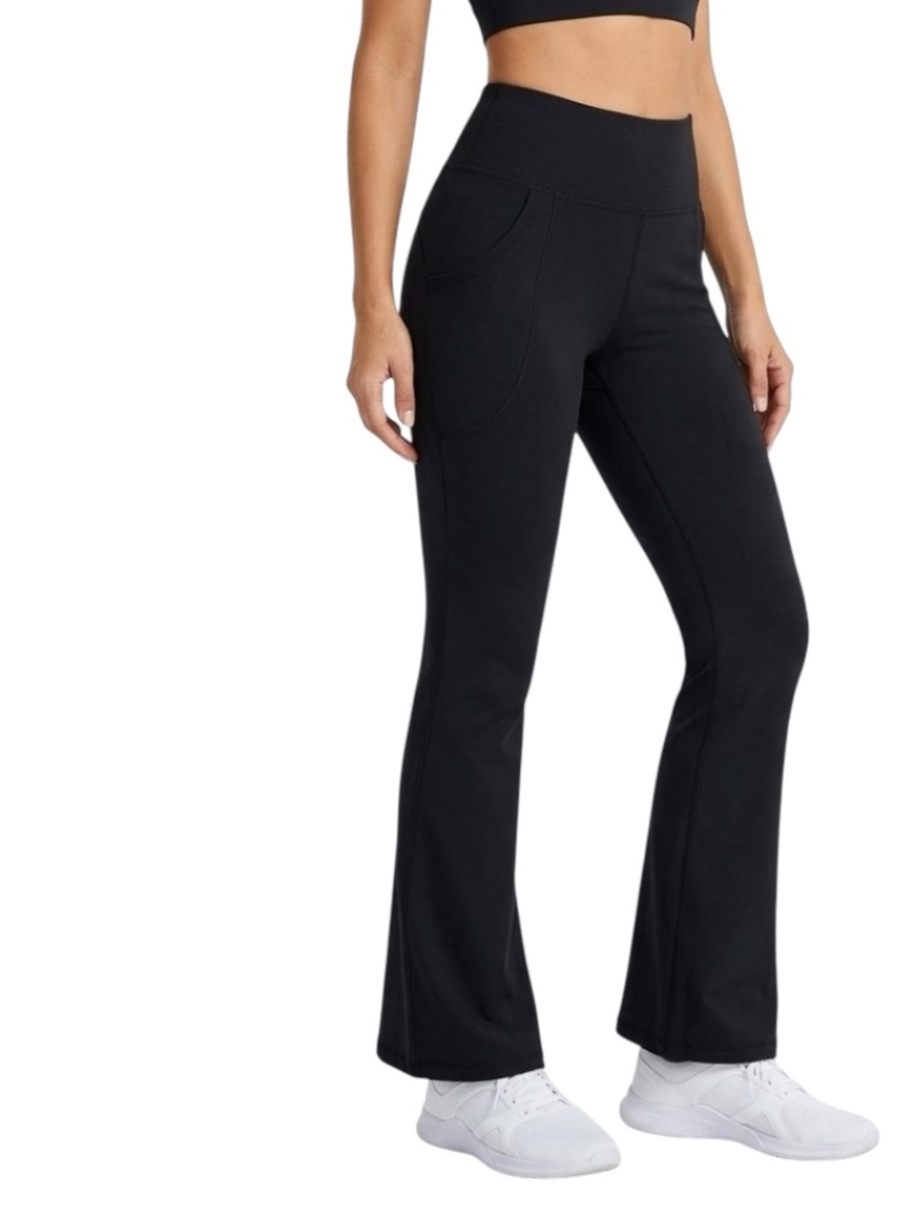 CAMBIVO Flare Yoga Pants L Black Pockets Athleisure Gym Jogging Comfort Stretch